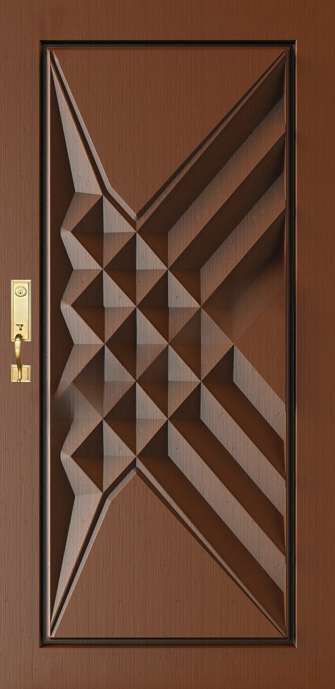 Doors - SKY-88 Geometric Contemporary Carved Wooden Door 3D Model